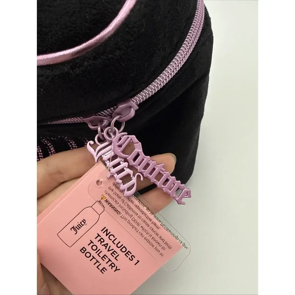 Juicy Couture Black Valour Rhinestone Makeup Bag Train Case Pink Handle NWT